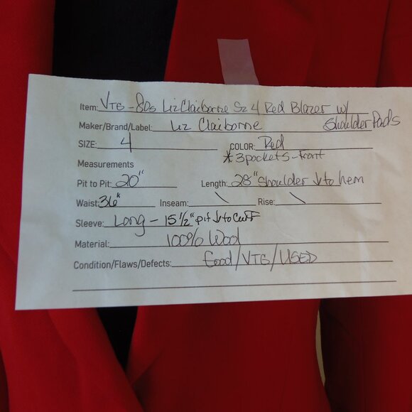 Vintage 80s Liz Claiborne Womans SZ4 Red Wool Lined Blazer Office Tailored - Picture 2 of 11